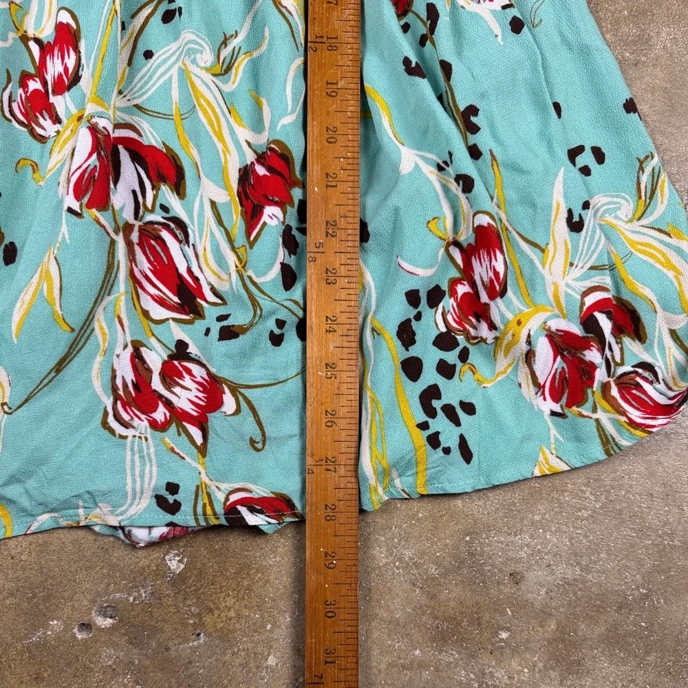 Free People Bella Babydoll Tunic Top Womens XS Teal‎ Floral V-Neck Boho Blouse